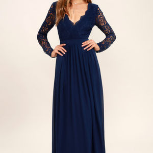 Lulus Awaken My Love Maxi Dress Navy Blue Medium